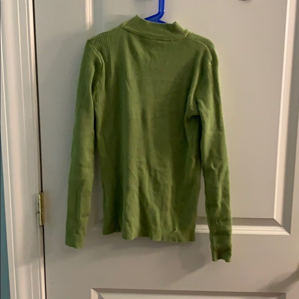 Green, fitted mockneck sweater